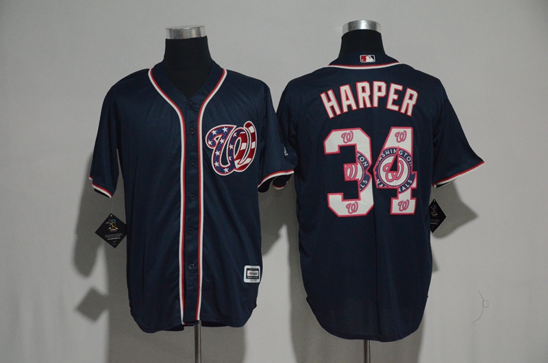 2017 MLB Washington Nationals #34 Harper Blue Fashion Edition Jerseys